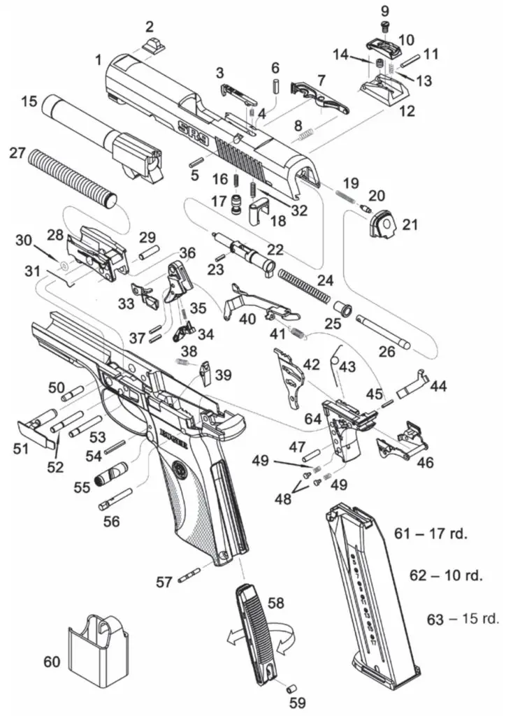 Parts chart of the Ruger SR9 – exploded view