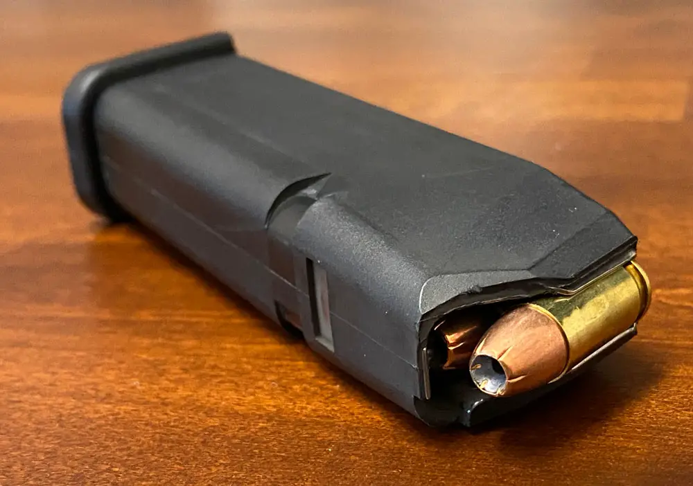 9mm Magazine filled with hollow point bullets