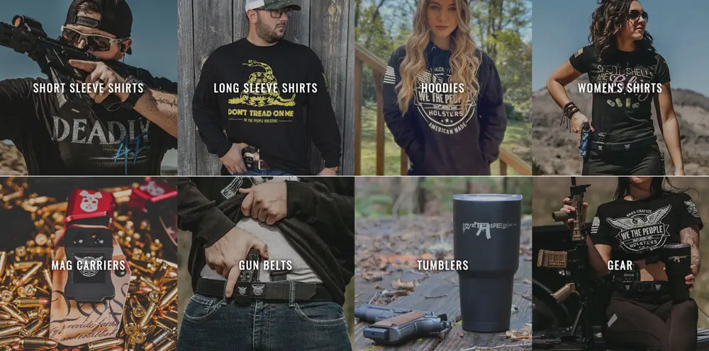 We the People Holsters offers variety of products including holsters, magazine holders, apparel, tumblers and more