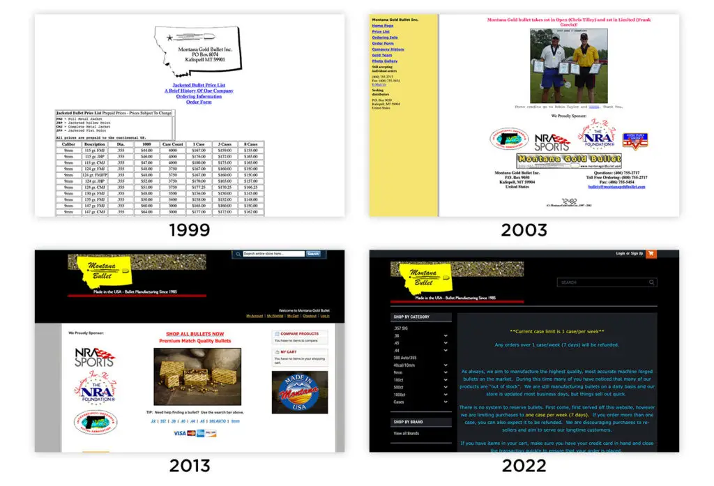 Montana Gold Bullets website history over the years