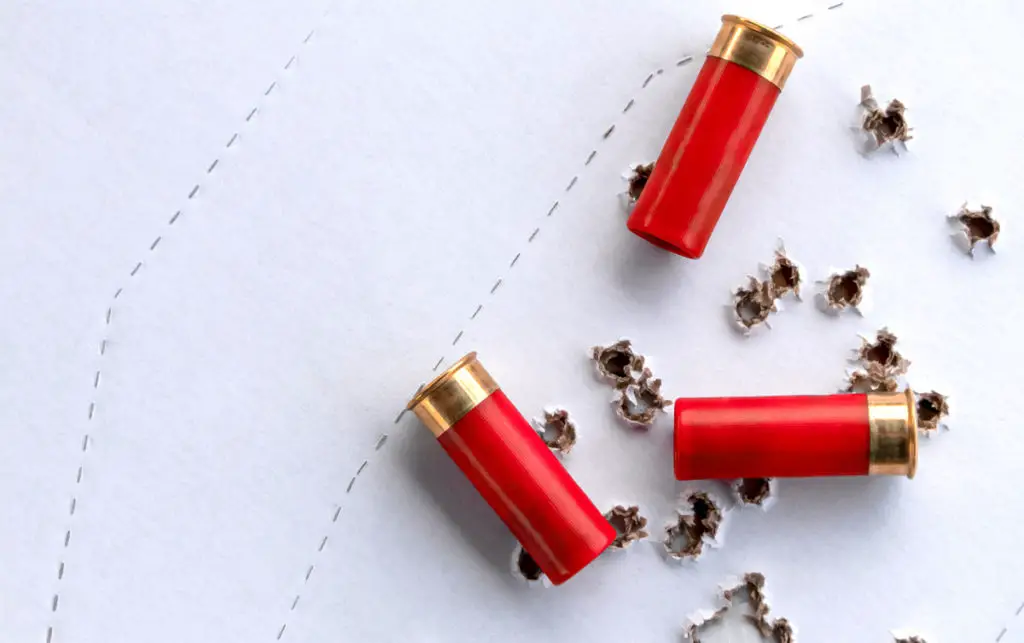 Shotgun Shells resting on a cardboard target that was used for patterning