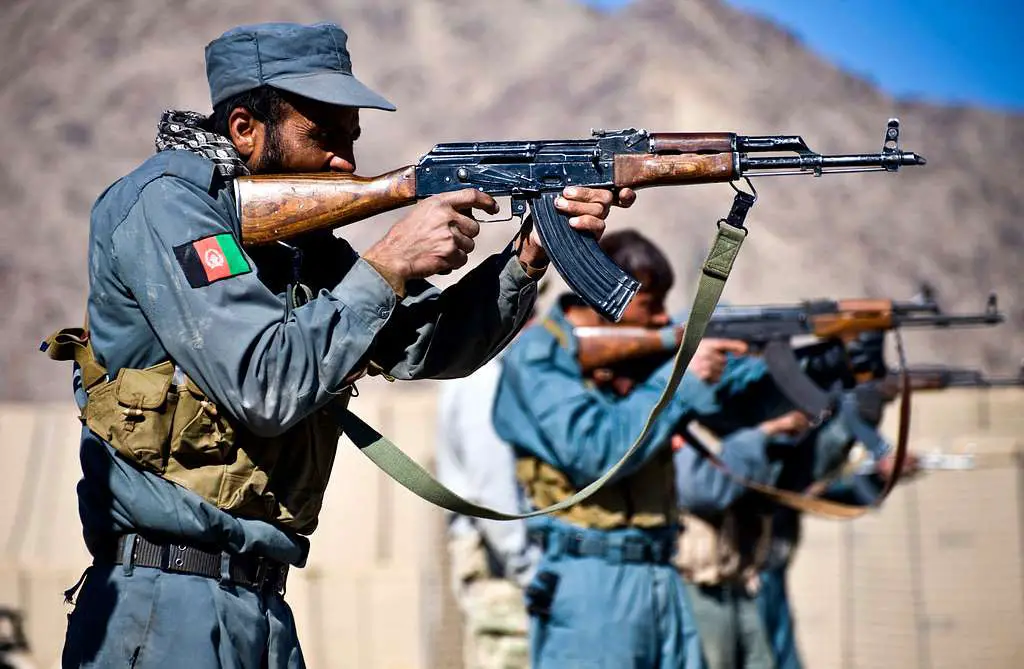 Afghan police training with AK 47 rifles