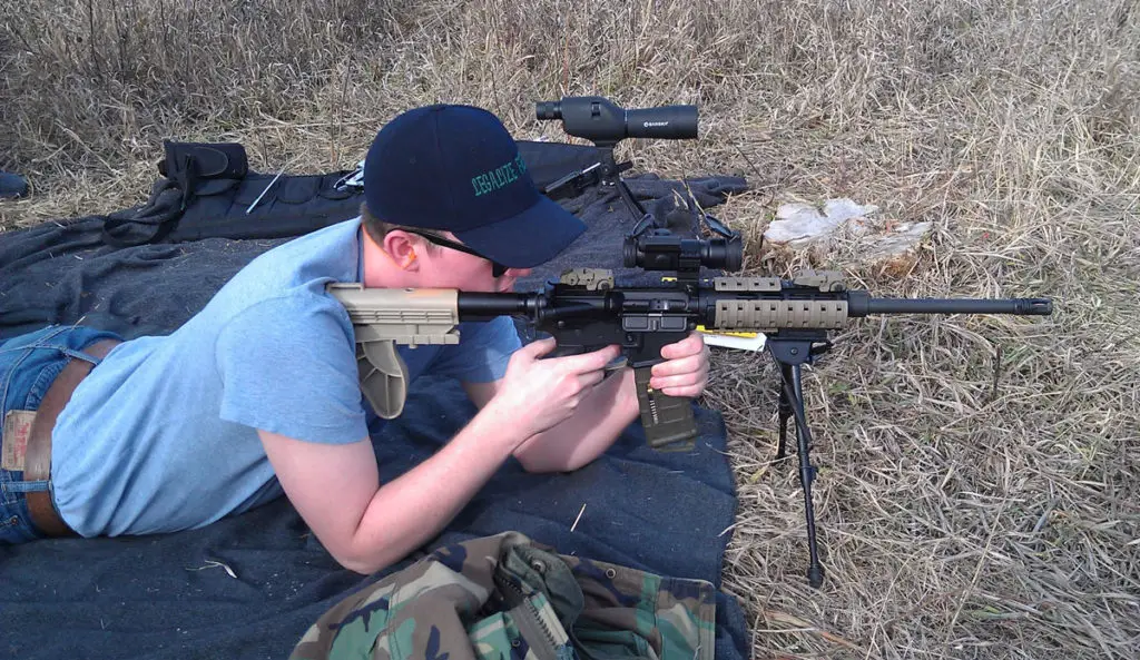 AR15 rifle with bipod and scope