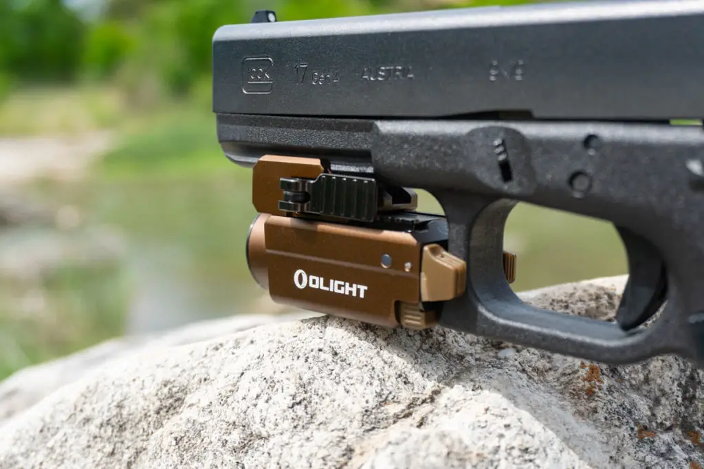 Olight Baldr S Flashlight on Glock 17 Trigger paddles