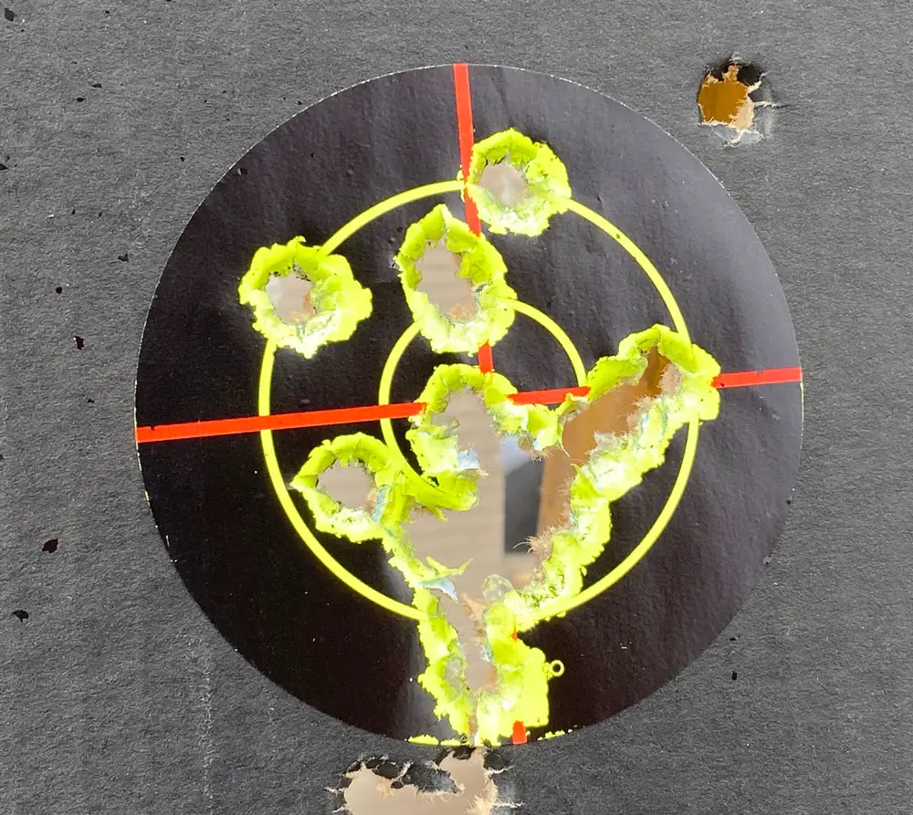 Target shot by the pistol using the laser and light