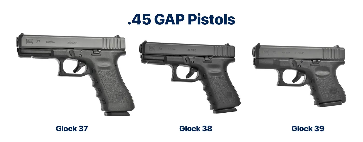 Glock pistols chambered in .45 GAP are the glock 37, 38, and 39