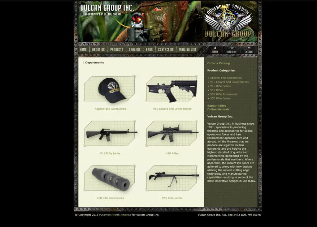 Vulcan Group Inc. or Vulcan Armaments Website in 2013