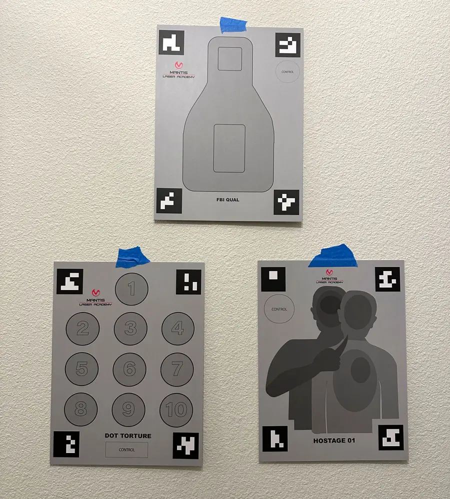 Mantis smart targets taped to wall