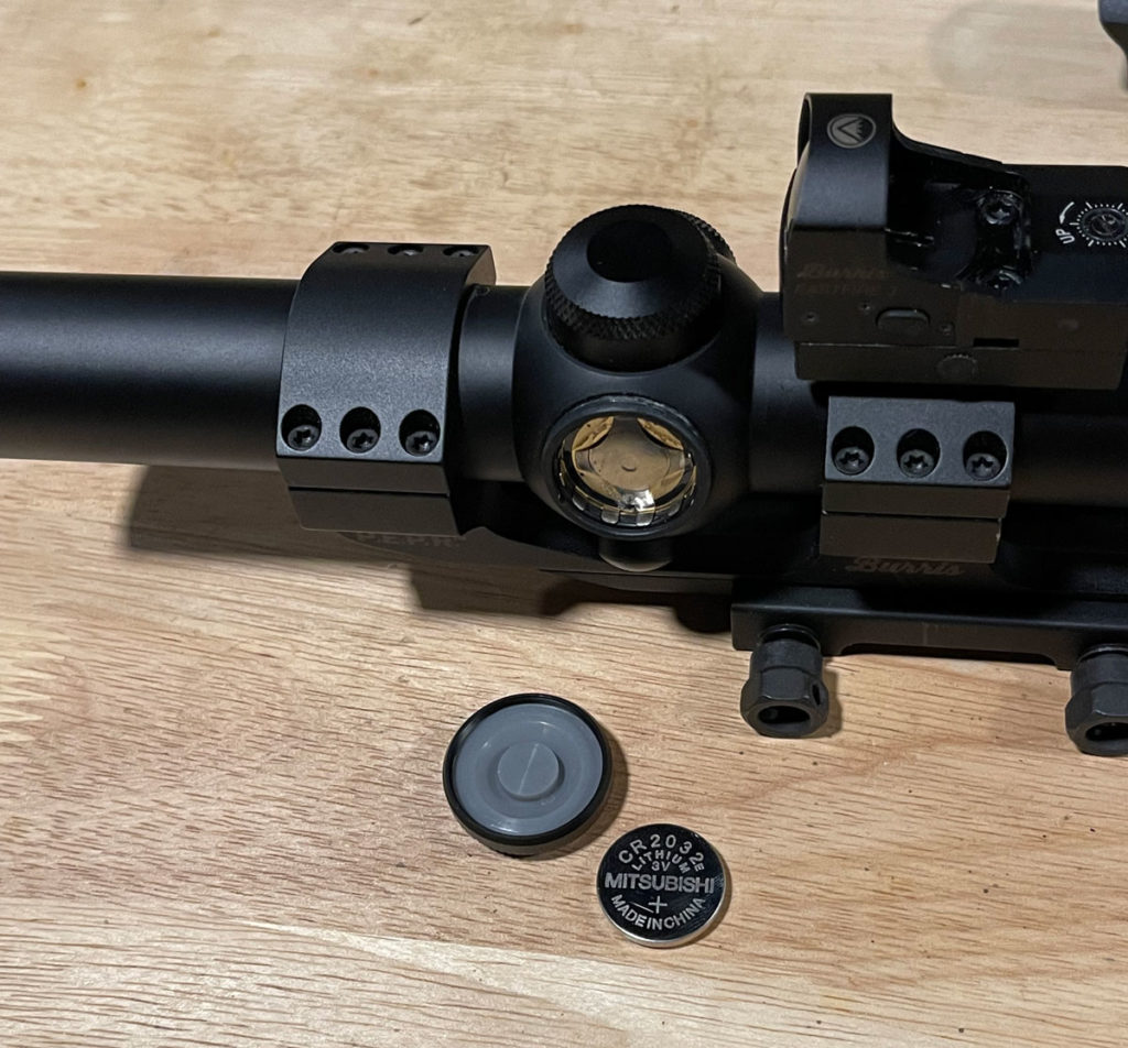 Burris Tac30 Battery compartment open with batteries