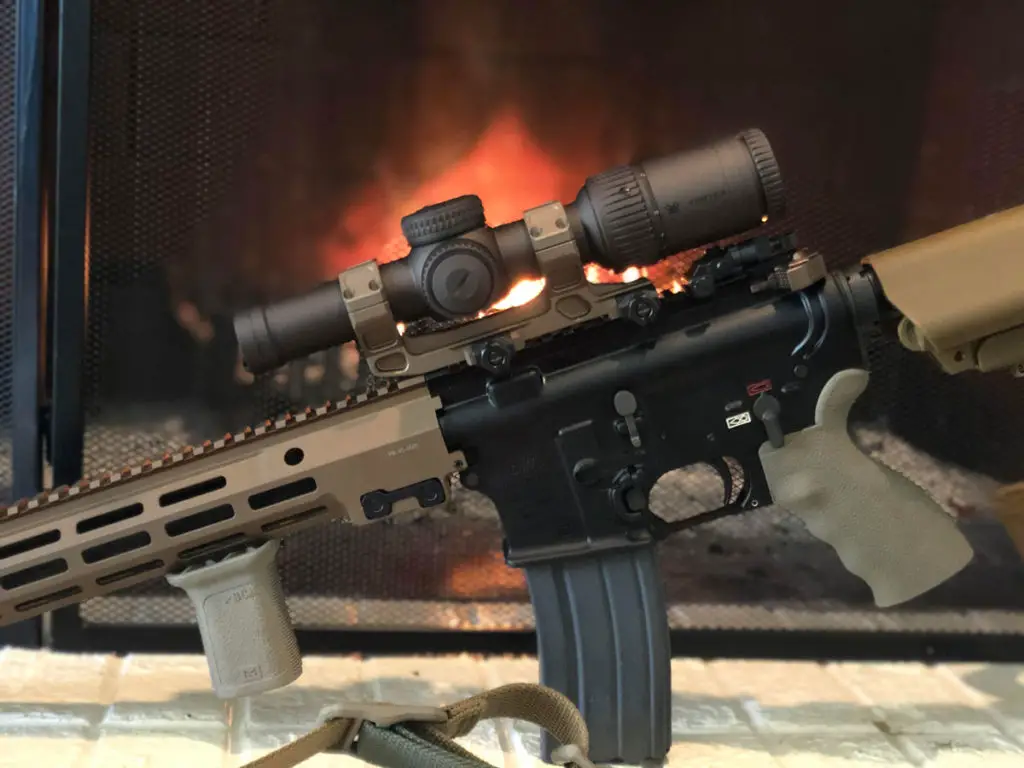 Vortex Razor HD Gen II 1-6x scope in front of a fireplace
