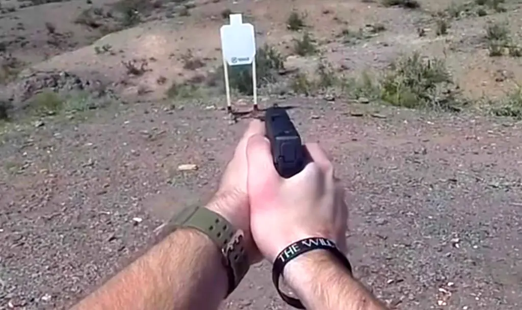 POV photo of Shooting the Sig P365 at the range