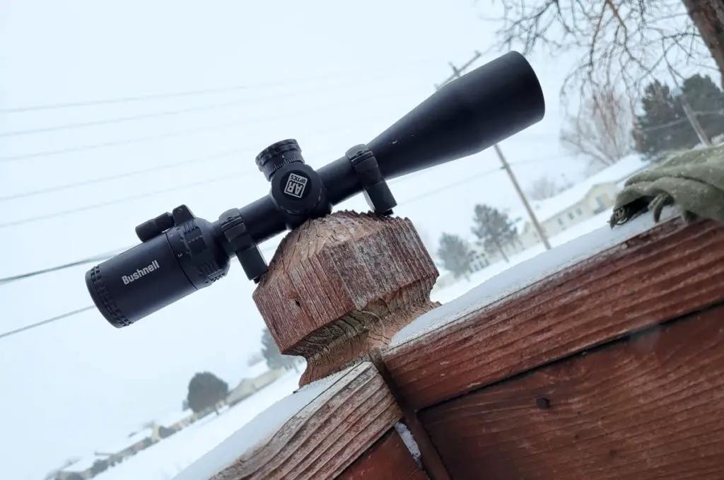 Bushnell AR Scope sitting outside in the snow