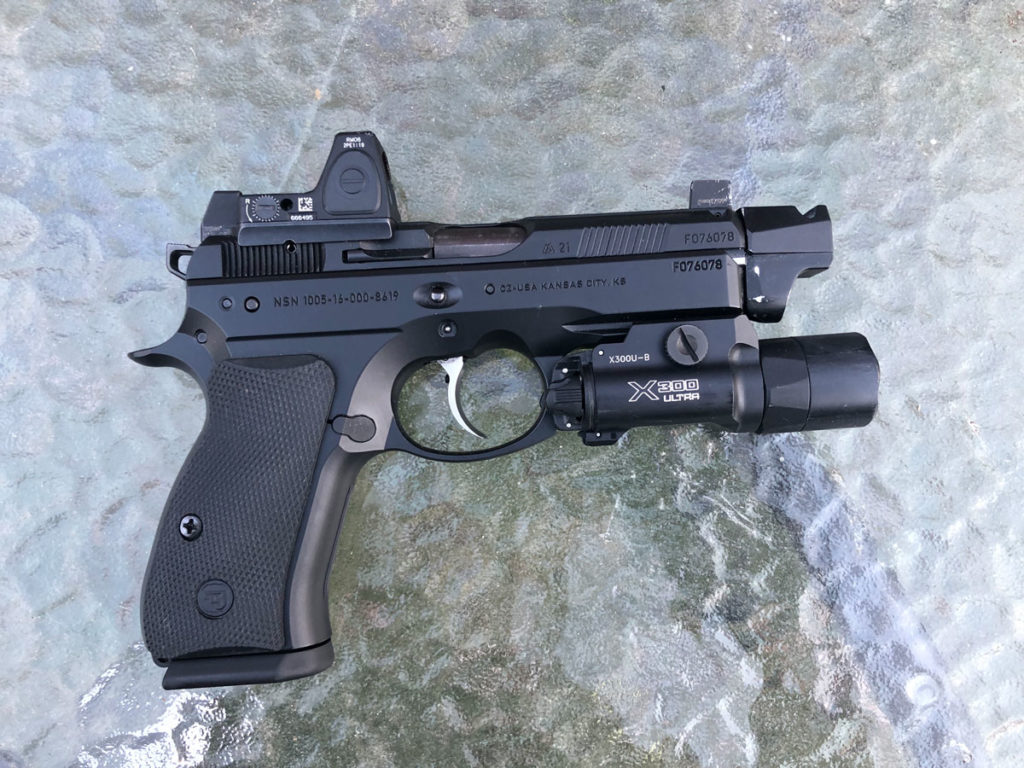 CZ P01 laying on a table right side showing
