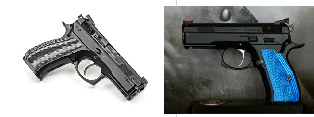 CZ P01 grip options, Lok (left) and CZ Custom (right)