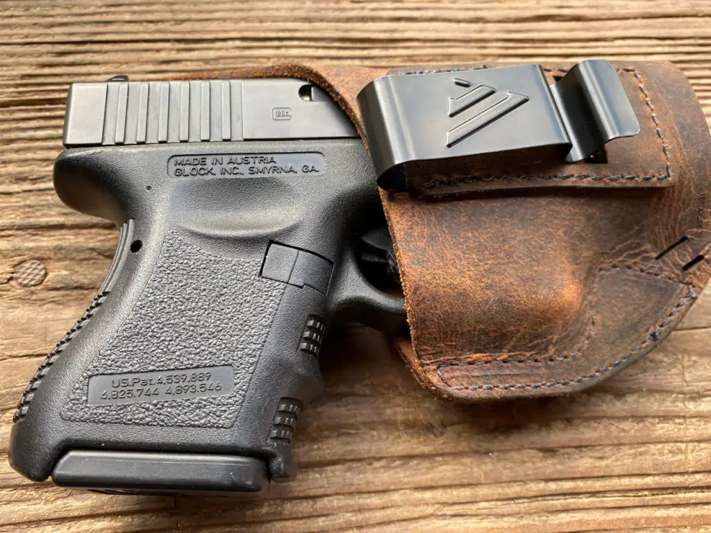 Glock 26 Shown with Versacarry’s leather IWB holster