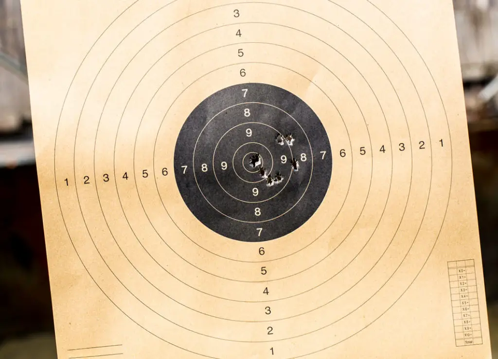Close shot pattern on a paper target at the range