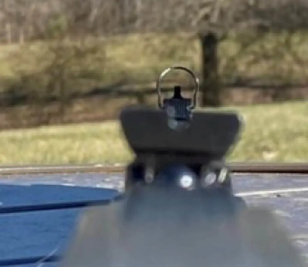 Iron sights on a Henry Lever Action 22 Rifle