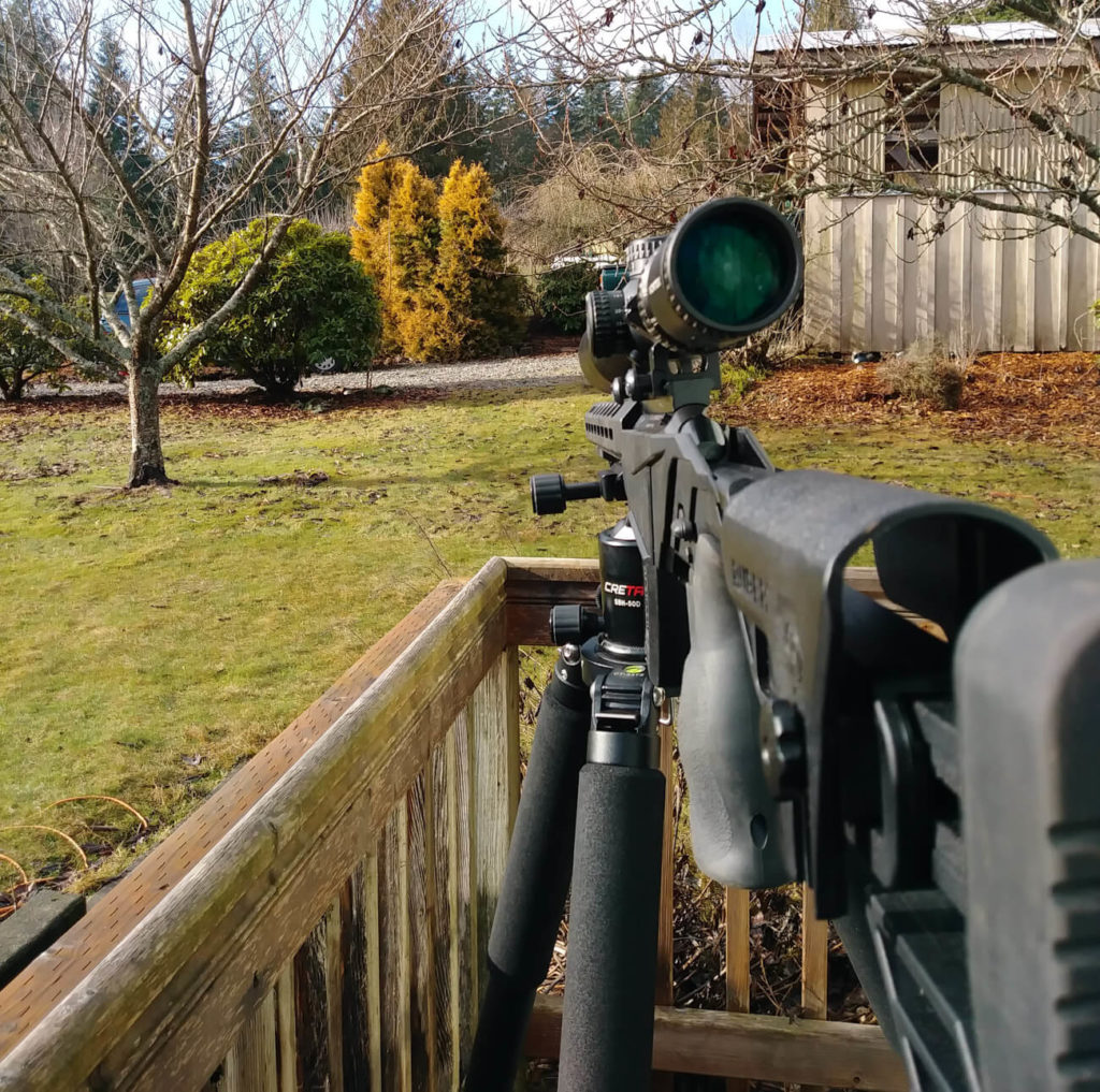 Ruger Precision Rimfire Rifle mounted on a tripod for precision shooting
