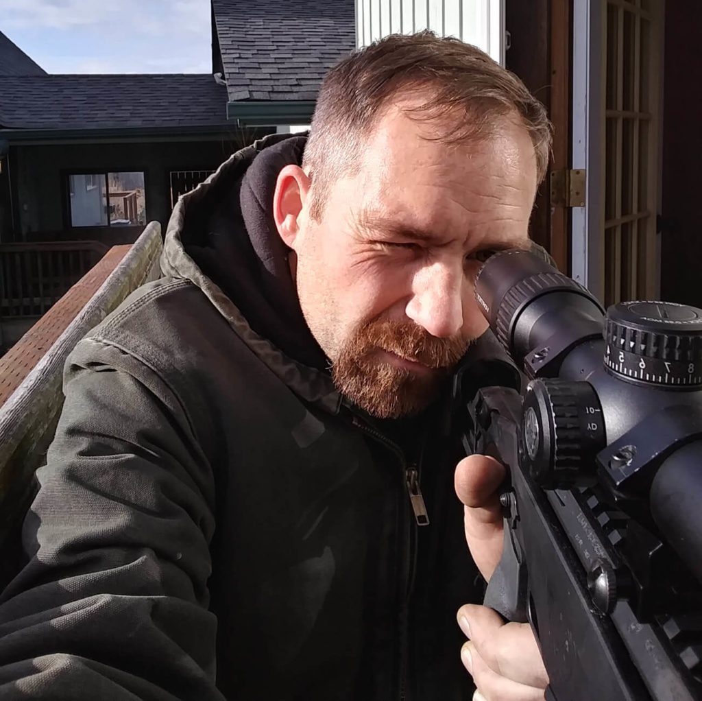 Aiming down the scope of Ruger Precision Rimfire Rifle