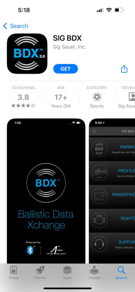 Sig Sauer BDX App on app store