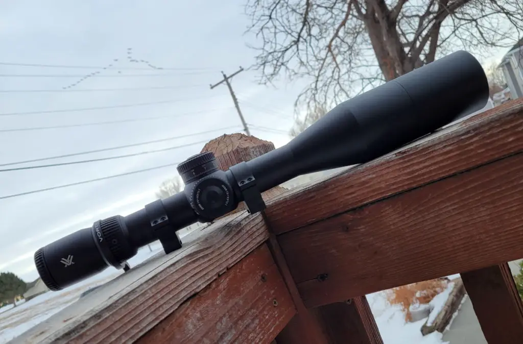 Vortex Venom Rifle Scope on a wooden deck