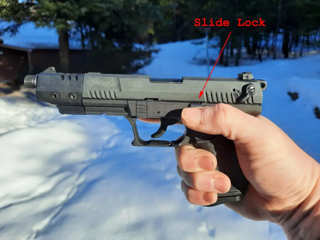 Slide lock on the Walther P22 pistol