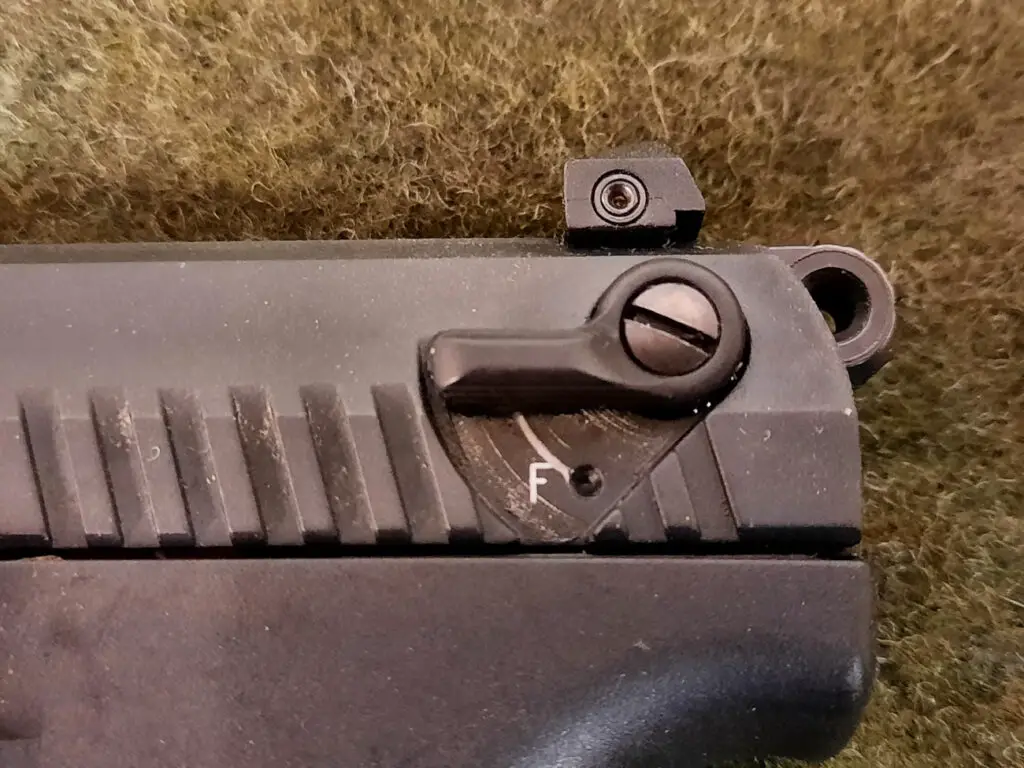 Walther P22 safety with F for fire visible