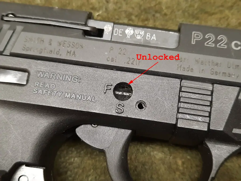Walther P22 Trigger lock unlocked indicator