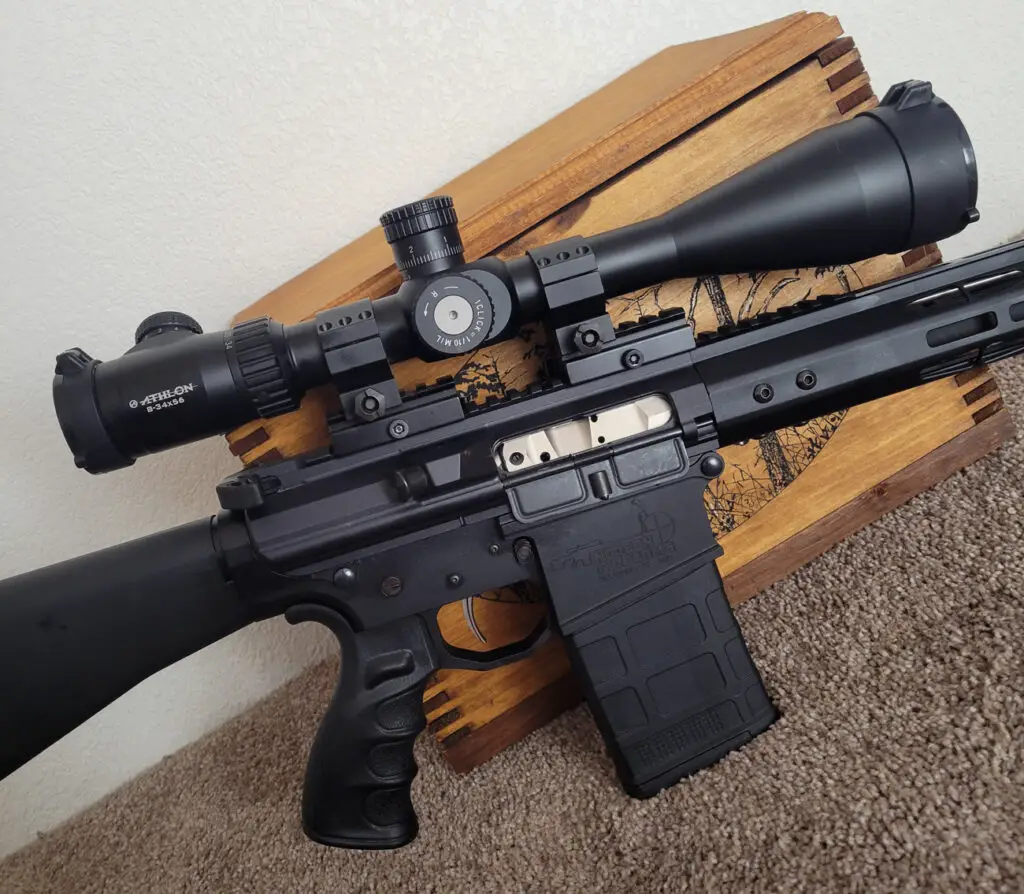 Athlon Argos scope mounted on an ar15 rifle