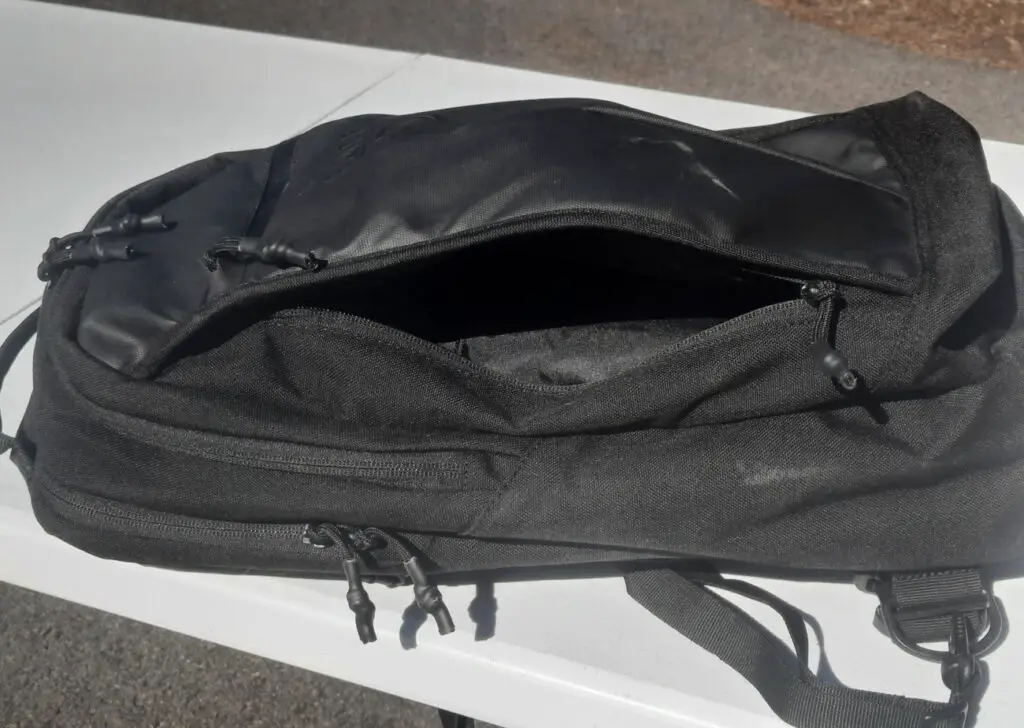 Open front pocket on sling gun bag