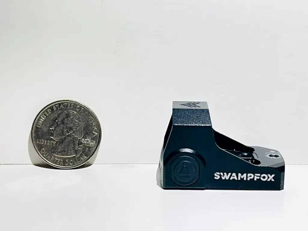 Swampfox Sentinel size comparison with US quarter side view