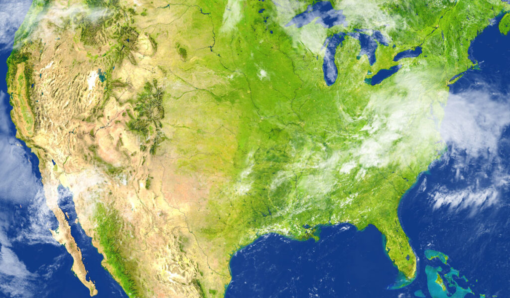 Satellite view of the US 50 states of America