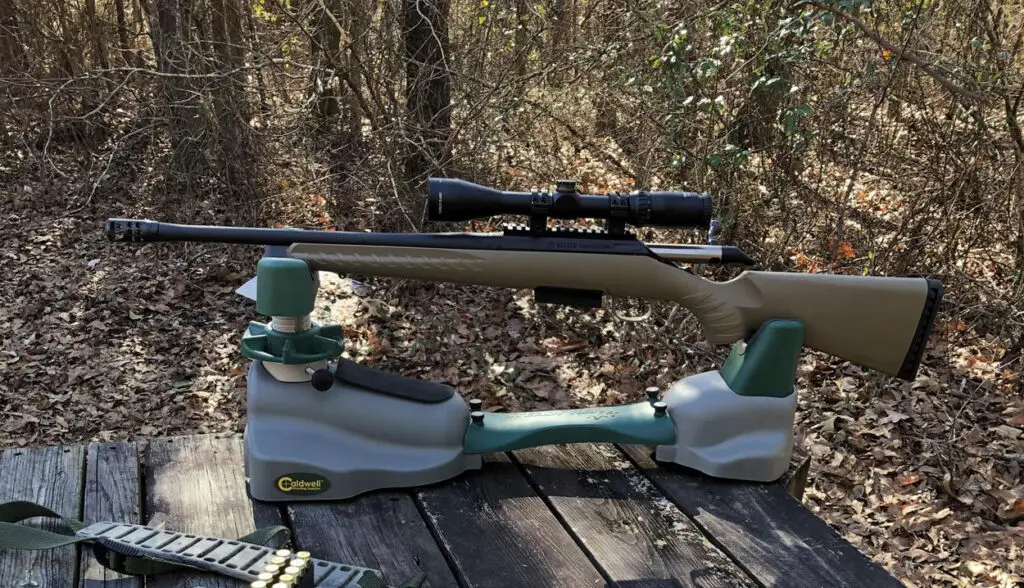 Ruger American Ranch 223 Rifle on gun stand