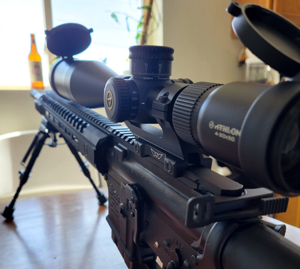 Athlon Heras scope mounted on a rifle with a bipod for testing accuracy