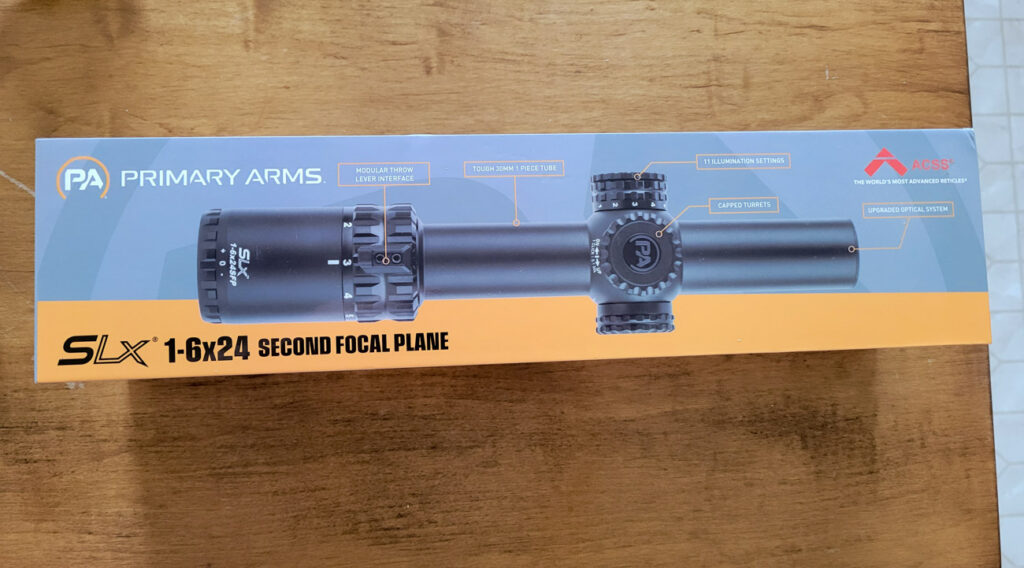 Primary Arms SLX 1-6x24 scope in the original box