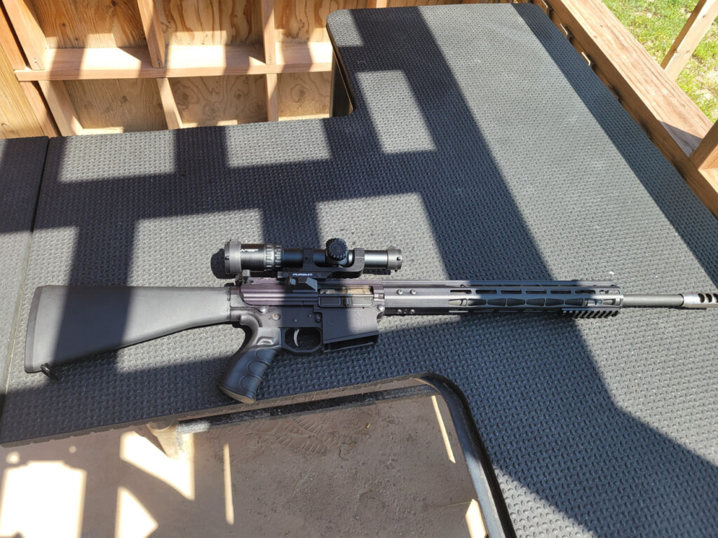 Primary Arms SLX 1-6x24 scope mounted on an AR15 rifle