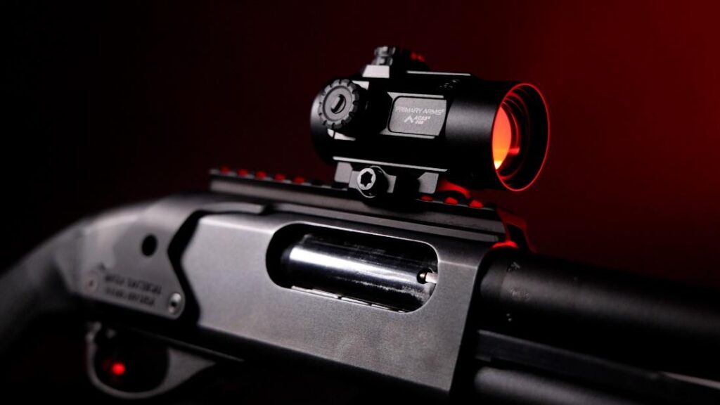 Shotgun with a red dot by Primary Arms