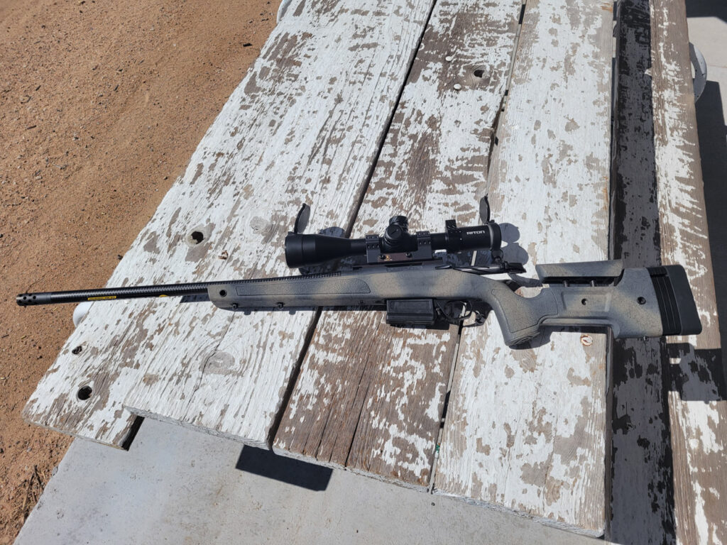 Bergara B14 HMR Rifle on a table with Riton scope