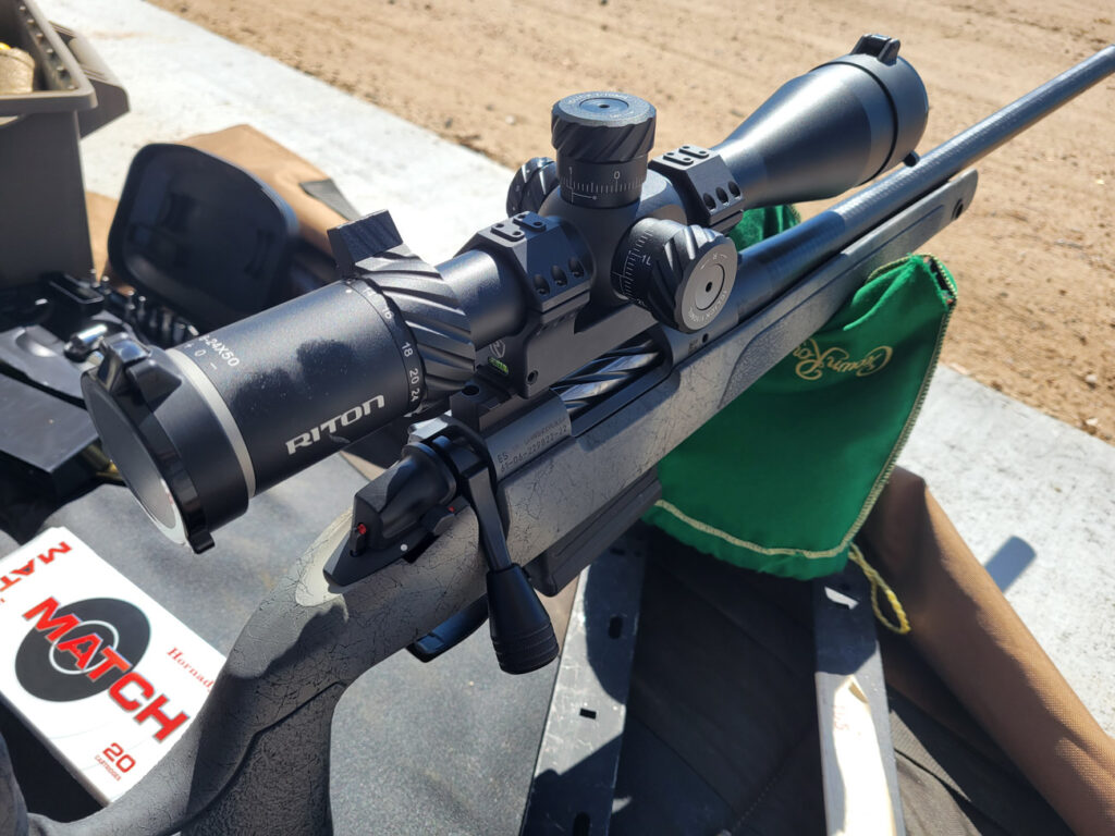Bergara B14 HMR Rifle Review with a Riton scope at the outdoor gun range practicing