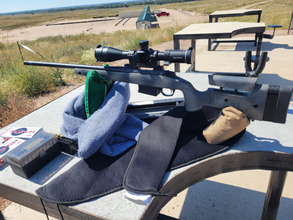 Bergara B14 HMR Rifle with Riton scope at the gun range