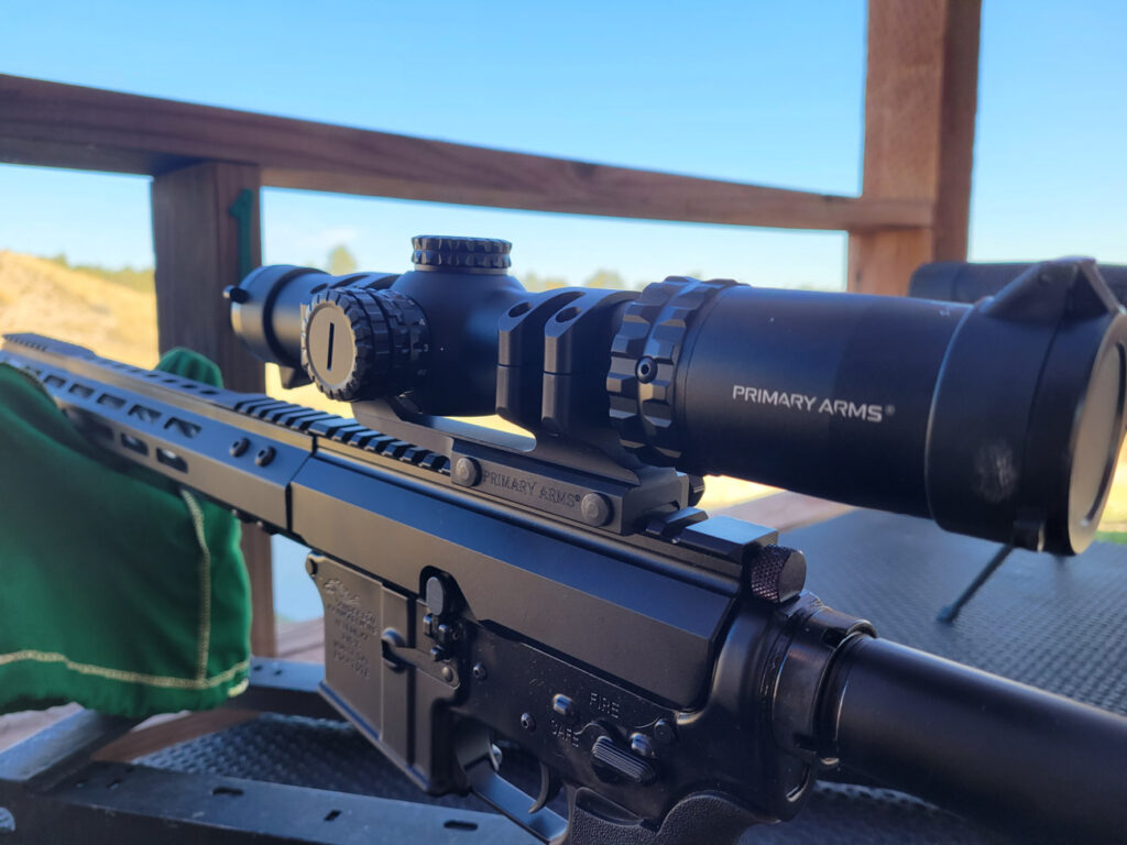 Primary Arms SLX 1-10x28 scope mounted on an ar15 rifle