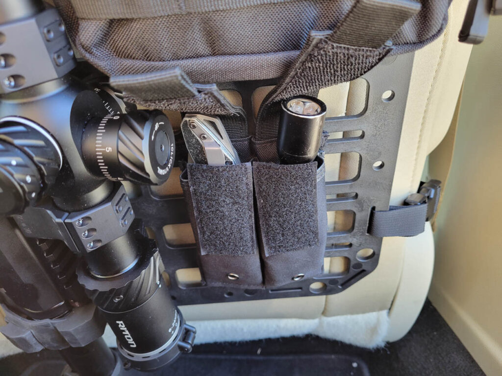 Knife pouches on the Grey Man Tactical Vehicle Seat Rifle Rack